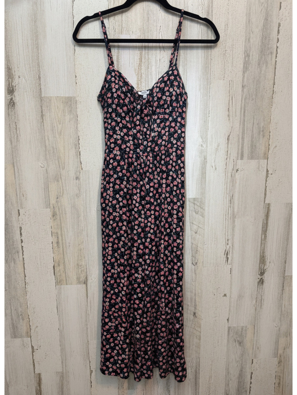 AUW Women’s Medium Black Floral Spaghetti Strap Maxi Jumpsuitt